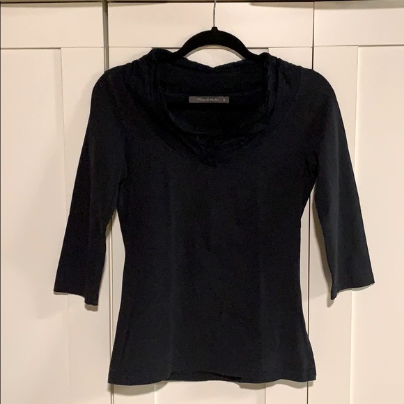 Navy Blue 3/4 Sleeve Top with Ruched Collar - Picture 1 of 2